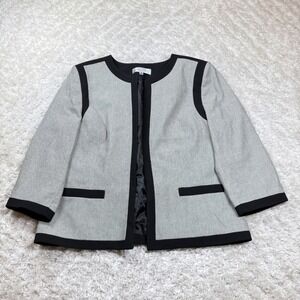 Kasper Separates Blazer Jacket Women's 16 Gray Black Trim Career Wear Office